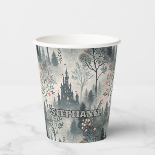 Gobelets En Papier Forêt humide enchantée avec Château foncé - Ethéal