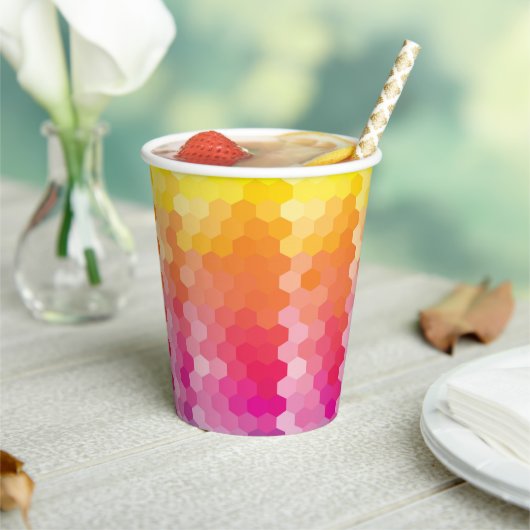 Gobelets En Papier Formes Hexagones géométriques jaune rose (Insitu)