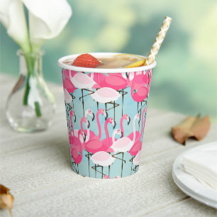 Gobelets En Papier Foule De Flamants roses Rose Et Blanc