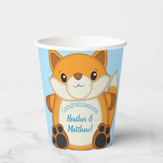 Gobelets En Papier Fox Baby shower bleu (Recto)