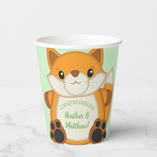 Gobelets En Papier Fox Baby shower Bois animal (Recto)