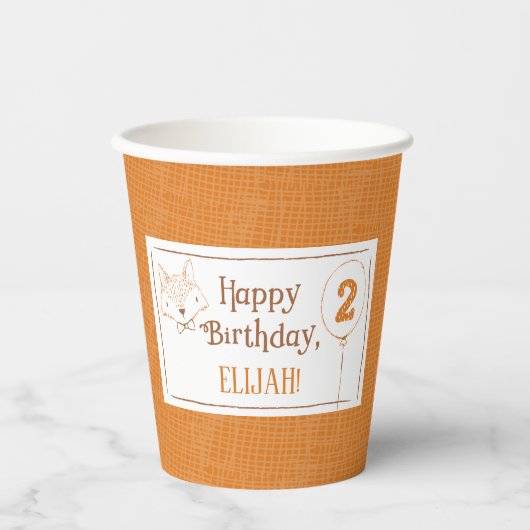 Gobelets En Papier Fox Orange Blanc 2e anniversaire Personnalisé (Recto)