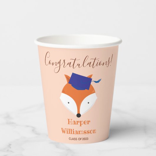 Gobelets En Papier Fox Orange Blue Kid Graduation (Verso)
