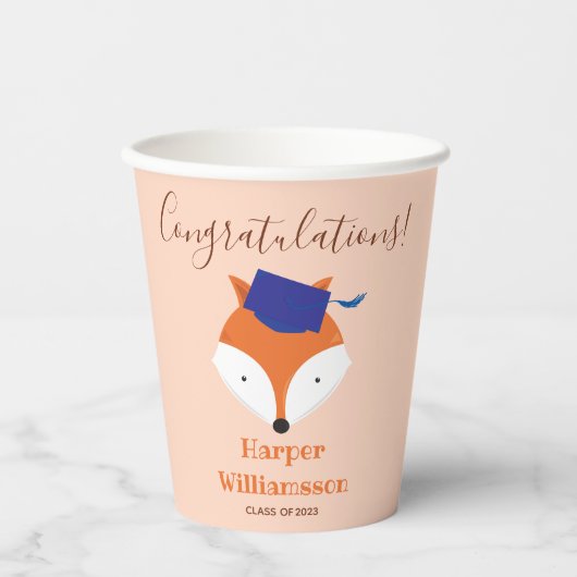 Gobelets En Papier Fox Orange Blue Kid Graduation (Recto)