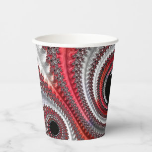 Gobelets En Papier Fractale Abstraite, rouge et noire
