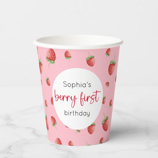 Gobelets En Papier fraise 1er anniversaire Berry 1er (Recto)