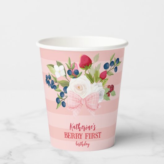 Gobelets En Papier Fraise 1er anniversaire Berry Sweet Pink (Verso)