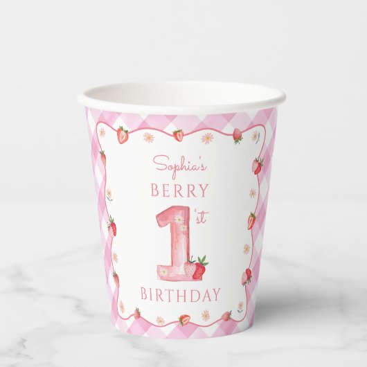 Gobelets En Papier Fraise 1er Anniversaire Fête Berry First Sweet (Recto)
