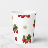 Gobelets en papier fraise avec fleurs sur fond bla (Gauche)