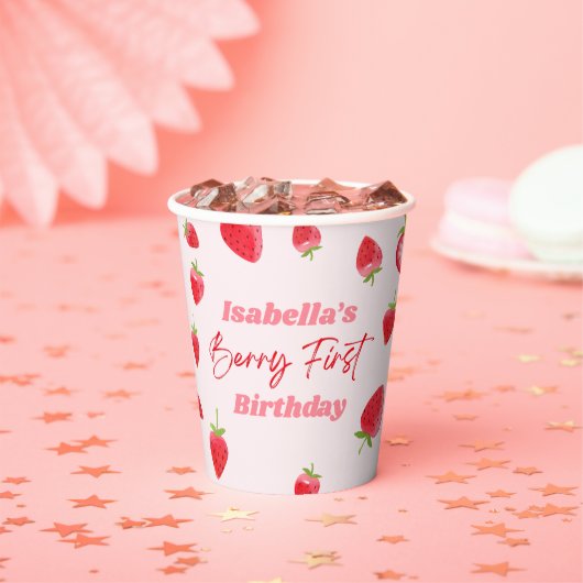 Gobelets En Papier Fraise Berry 1ère fête d'anniversaire (Insitu)