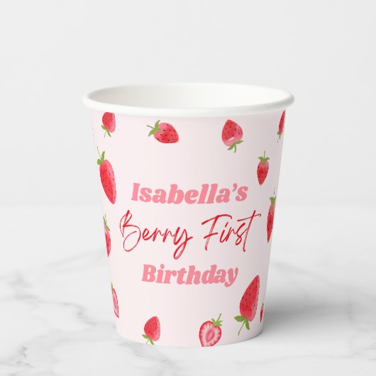 Gobelets En Papier Fraise Berry 1ère fête d'anniversaire (Verso)