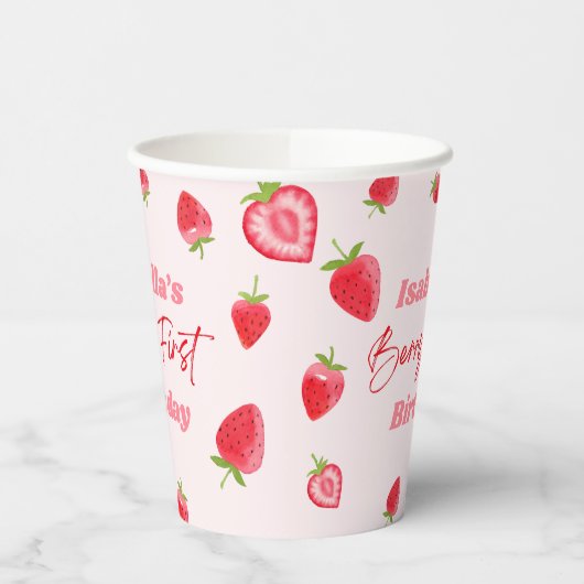 Gobelets En Papier Fraise Berry 1ère fête d'anniversaire (Gauche)