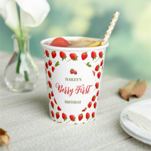 Gobelets En Papier Fraise Berry Première fête d'anniversaire