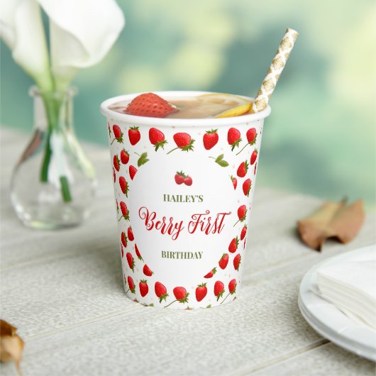 Gobelets En Papier Fraise Berry Première fête d'anniversaire (Insitu)