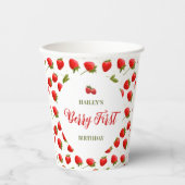 Gobelets En Papier Fraise Berry Première fête d'anniversaire (Recto)