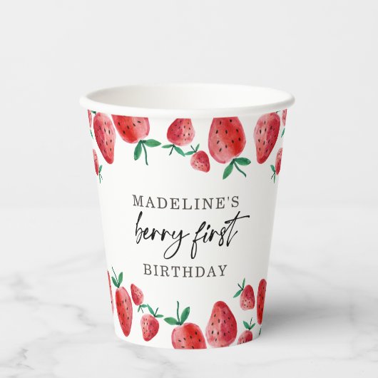 Gobelets En Papier Fraise Berry Sweet Girl Premier anniversaire (Recto)