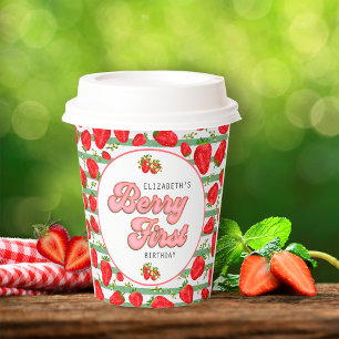 Gobelets En Papier Fraise Rouge Rayures Vertes et Blanches Baie en Pr