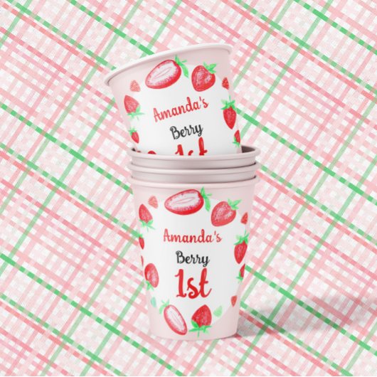 Gobelets En Papier Fraises 1er anniversaire baie première