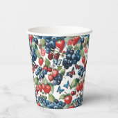 Gobelets En Papier Fraises aux bleuets et papillons (Verso)