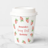 Gobelets En Papier Fraises d'aquarelle 1er anniversaire (Recto)