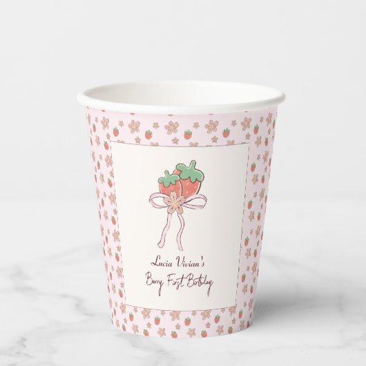 Gobelets En Papier Fraises d'été Ribbon rose (Recto)