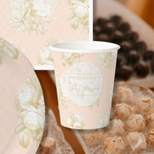 Gobelets En Papier Français Floral Toile Élégante Fille Baby shower B
