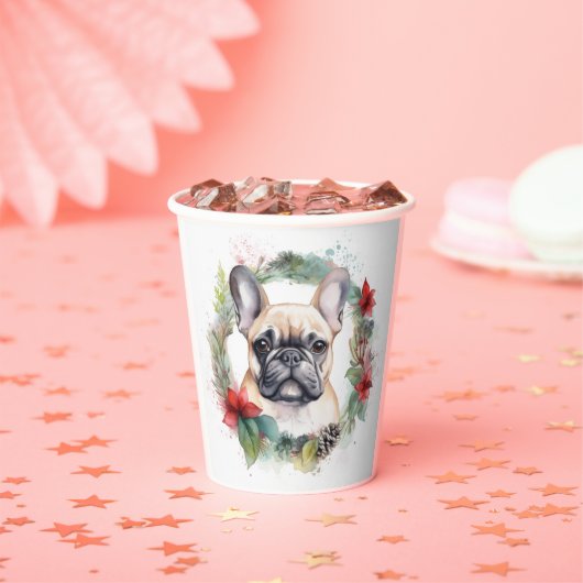 Gobelets En Papier French Bulldog Christmas Wreath Festive Pup (Insitu)