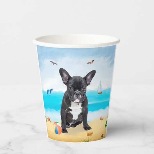 Gobelets En Papier French Bulldog sur la plage (Recto)