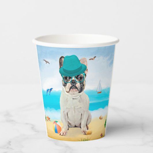 Gobelets En Papier French Bulldog sur la plage (Recto)