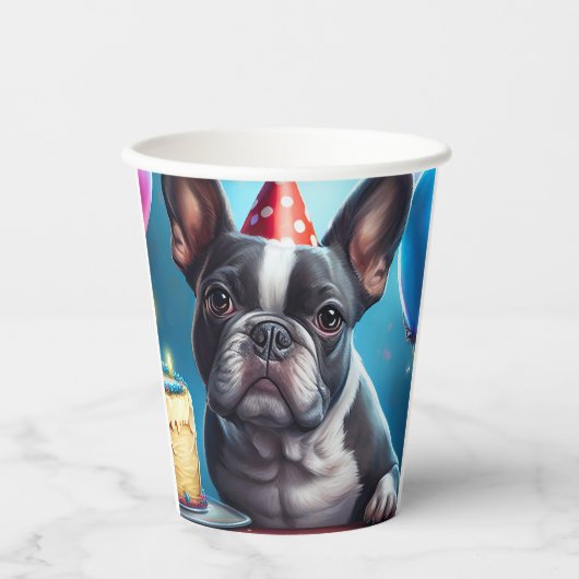 Gobelets En Papier Frenchie Birthday Bash : Un mignon Bulldog françai (Recto)