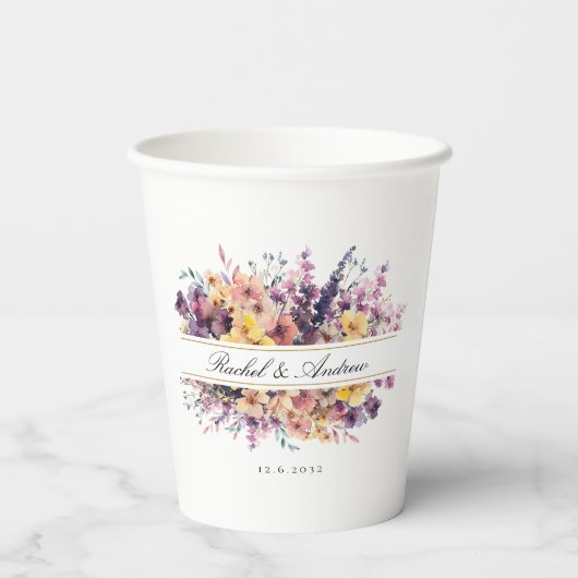 Gobelets En Papier Fresque, Bouquet fleur sauvage, écriture manuscrit (Verso)