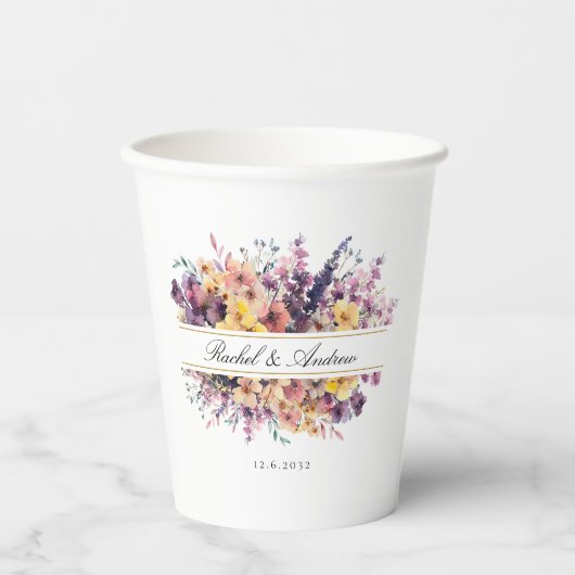 Gobelets En Papier Fresque, Bouquet fleur sauvage, écriture manuscrit (Recto)