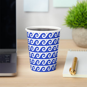 Gobelets En Papier Fret grec, Motif d'onde méditerranéen, Bleu