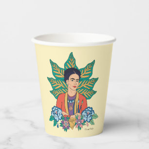 Gobelets En Papier Frida Kahlo Graphisme floral coloré