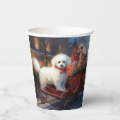 Gobelets En Papier Frise de Bichon Frise Festin de Noël (Recto)
