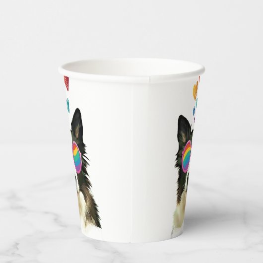 Gobelets En Papier Frontière Collie Chien avec Coeurs Saint-Valentin (Droite)