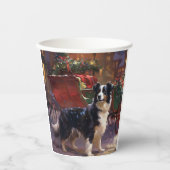Gobelets En Papier Frontière Collie Festive de Noël (Recto)
