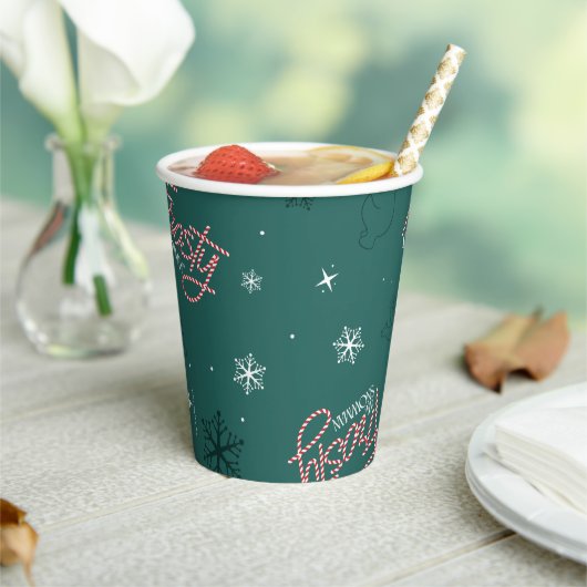 Gobelets En Papier Frosty Snowman Green Snowflake Motif (Insitu)