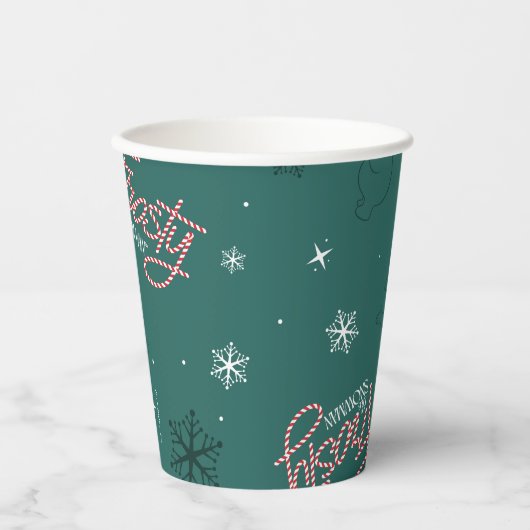 Gobelets En Papier Frosty Snowman Green Snowflake Motif (Recto)