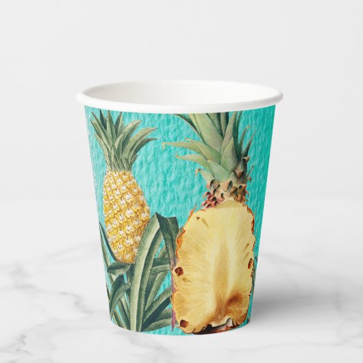 Gobelets En Papier Fruit d'ananas tropical d'été Fête d'anniversaire (Recto)