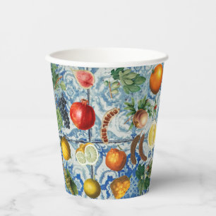 Gobelets En Papier Fruit d'été méditerranéen & Mosaïque Bleue Bl