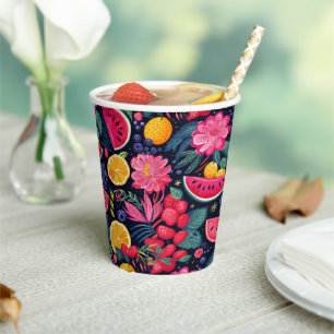 Gobelets En Papier Fruits et fleurs tropicaux