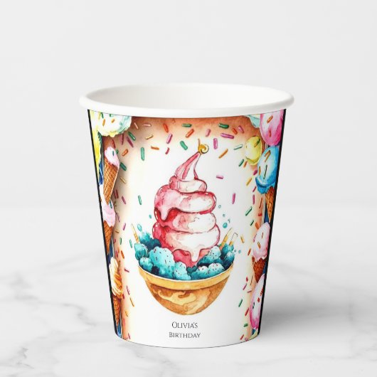 Gobelets En Papier Fun Creamme glacée sur mesure Anniversaire (Recto)