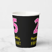 Gobelets En Papier Fun Pink Stripes "25" : Joyeux 25ème anniversaire  (Gauche)