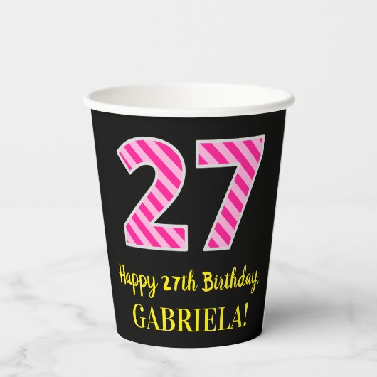 Gobelets En Papier Fun Pink Stripes "27" : Joyeux 27ème anniversaire (Verso)