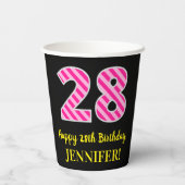 Gobelets En Papier Fun Pink Stripes "28" : Joyeux 28ème anniversaire  (Verso)