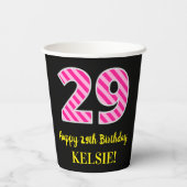 Gobelets En Papier Fun Pink Stripes "29" : Joyeux 29ème anniversaire (Verso)