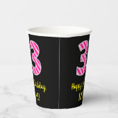 Gobelets En Papier Fun Pink Stripes "33" : Joyeux 33ème anniversaire  (Droite)