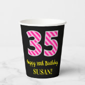 Gobelets En Papier Fun Pink Stripes "35" : Joyeux 35ème anniversaire (Verso)