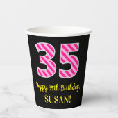 Gobelets En Papier Fun Pink Stripes "35" : Joyeux 35ème anniversaire (Recto)